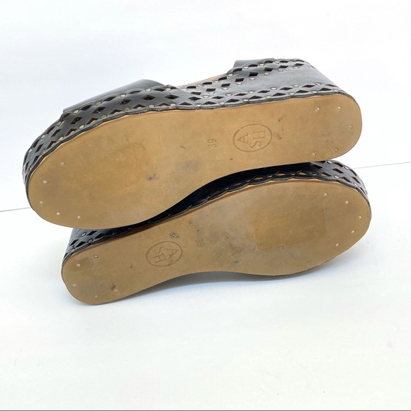 ASH Vanina black brown leather cut out design platform wedge open toe sandal - Picture 10 of 15